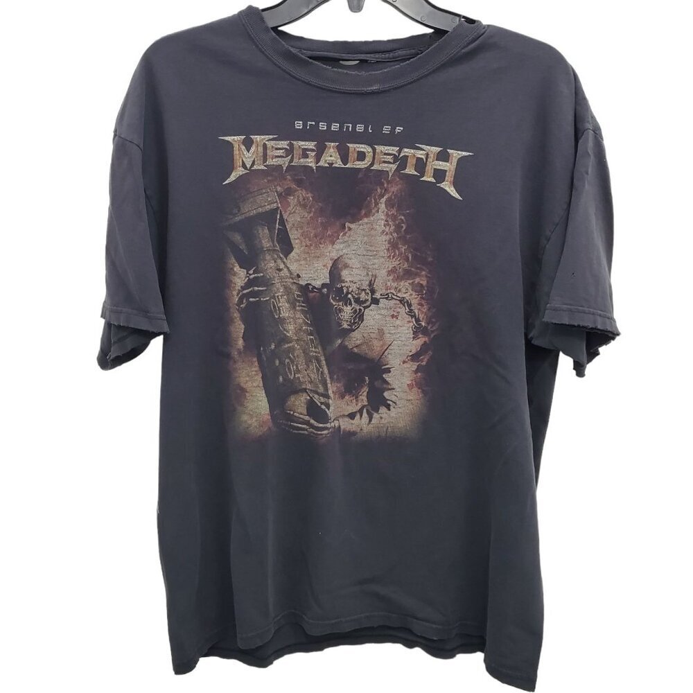 Megadeth Arsenal Vintage 90s Y2K Black Trashed Ripped‎ Heavy Metal Grail Tee L